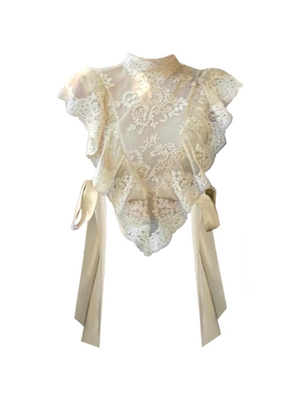 Neosynergy Lace Ruffled Cropped Top in Ivory